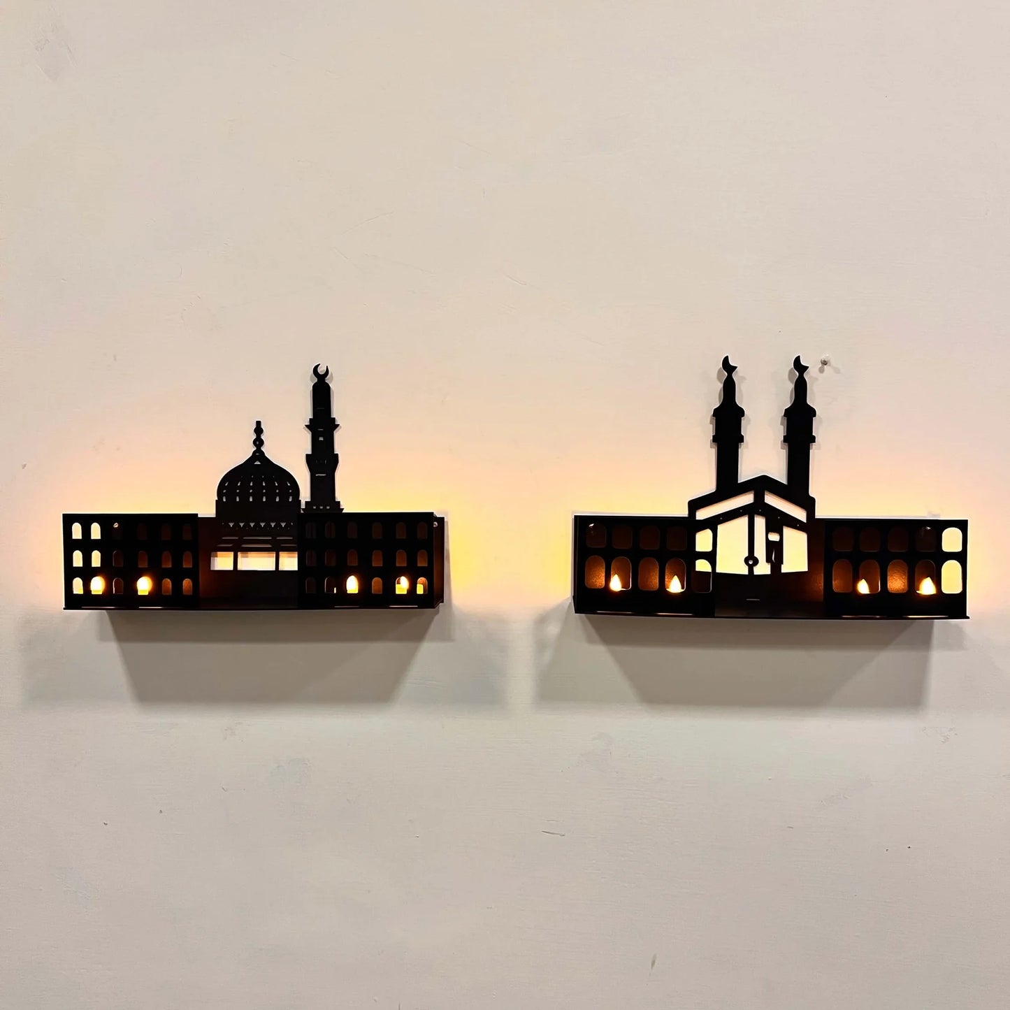 3D Islamic Wooden Shelves β Khana Kaba & Roza Rasool (SAW) 3D Design Model Wall Mount with 4 LED Candles