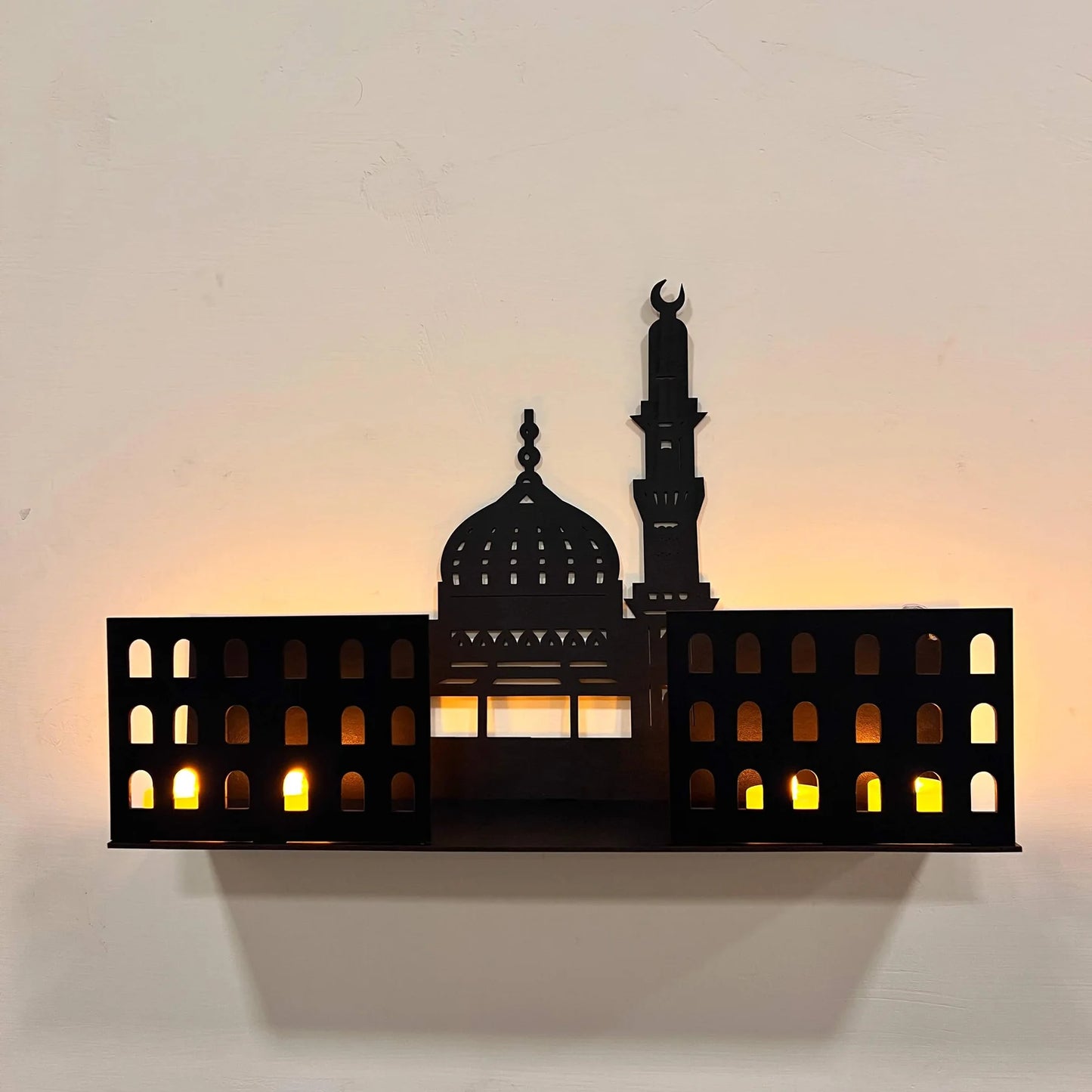 3D Islamic Wooden Shelves β Khana Kaba & Roza Rasool (SAW) 3D Design Model Wall Mount with 4 LED Candles
