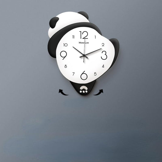 Hanging Panda Wall Clock, Cute Panda Wall Clock with Pendulum and LED Light, Animal Swinging Silent Wall Clock Hanging Clock, Living Room and Kids Room, Home Decoration Hanging Clock for Birthday Party Gifts