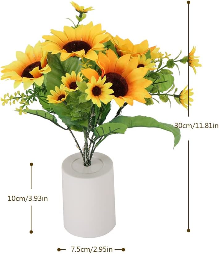 Aesthetic Sunflowers Table Lamp Desk with LED Night Lights Battery Operated Artificial Sunflowers with Vase Table Centerpieces for Home Living Room Birthday Holiday Party Wedding Decor
