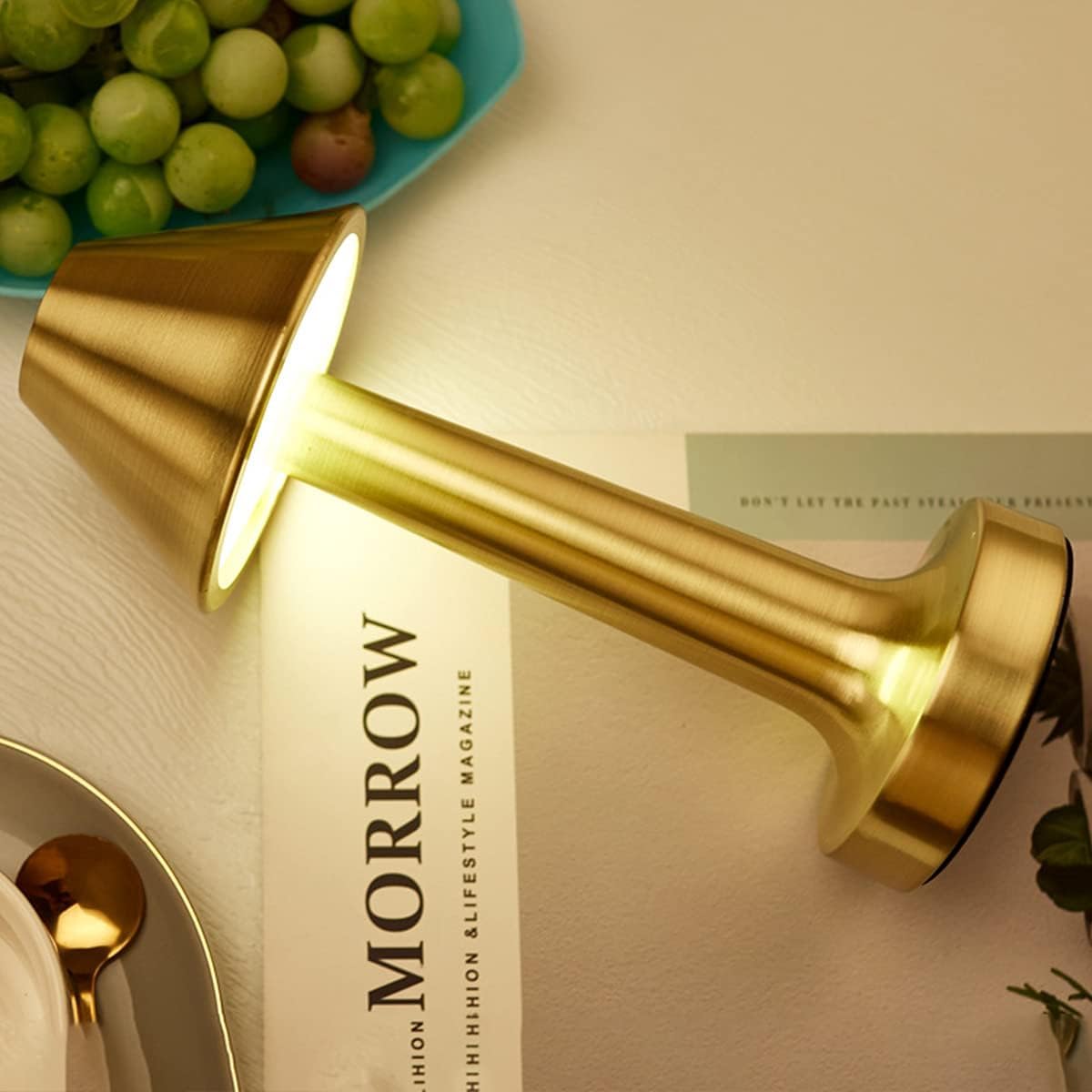 Modern Golden LED Metal Desk Lamp with Touch Sensor - 3 Light Modes, Dimmable, and USB Rechargeable for Desk Light Room, Restaurant, Home and Office Decor