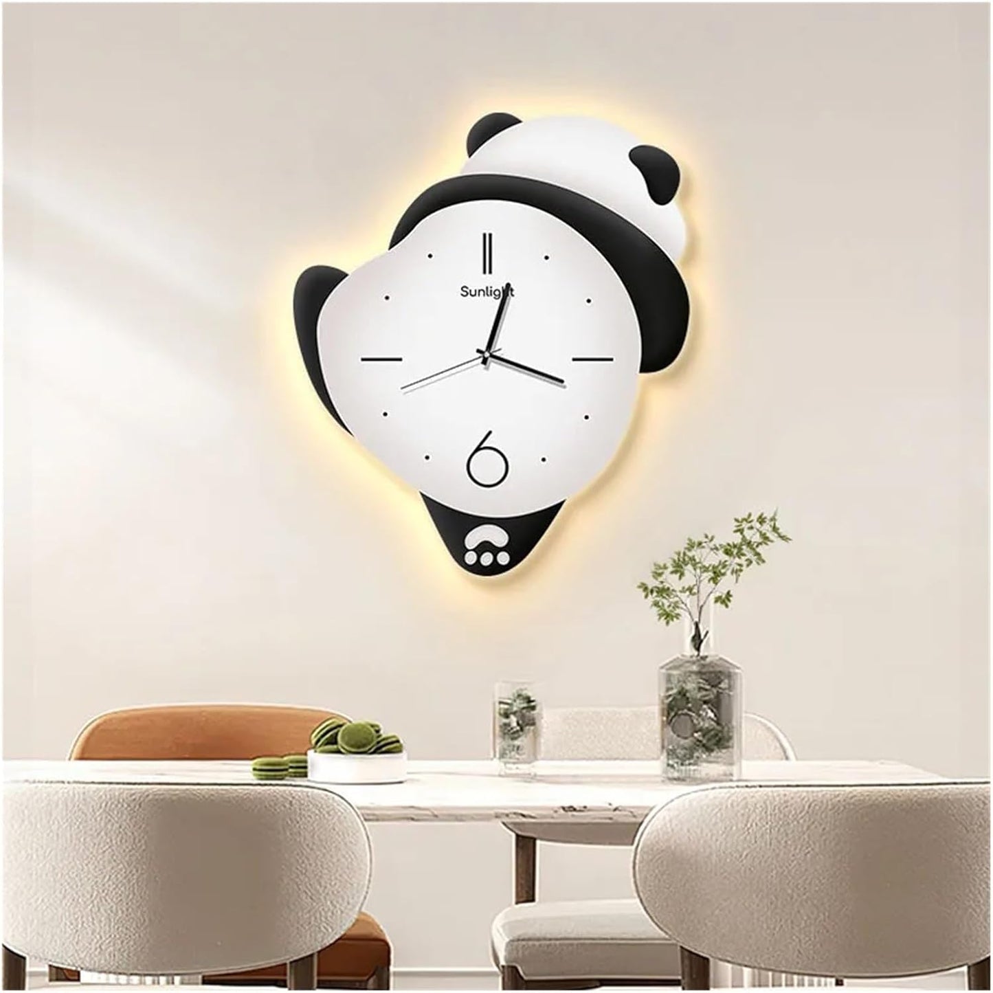 Hanging Panda Wall Clock, Cute Panda Wall Clock with Pendulum and LED Light, Animal Swinging Silent Wall Clock Hanging Clock, Living Room and Kids Room, Home Decoration Hanging Clock for Birthday Party Gifts
