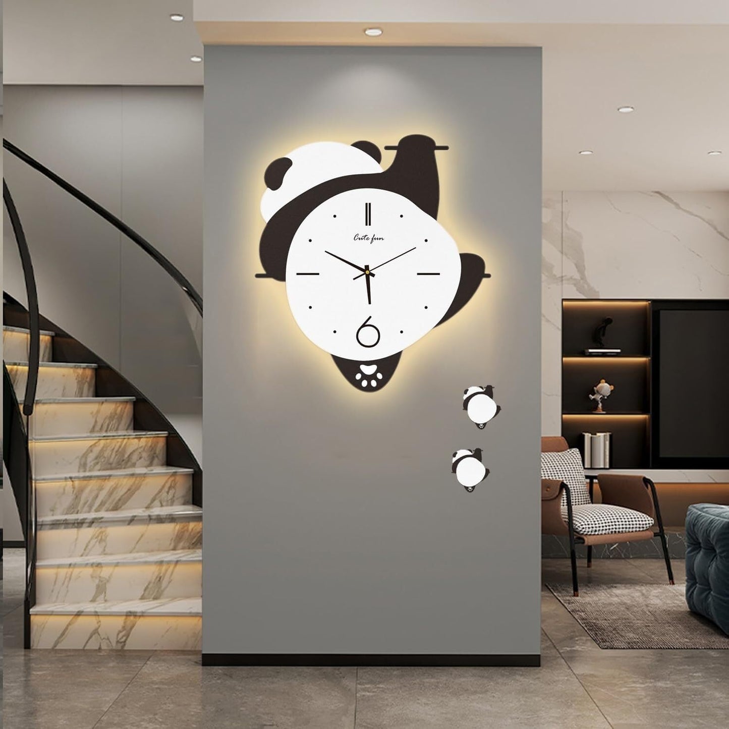 Climbing Panda Wall Clock, Cute Panda Wall Clock with Pendulum and LED Light, Animal Swinging Silent Wall Clock Hanging Clock, Living Room and Kids Room, Home Decoration Hanging Clock for Birthday Party Gifts