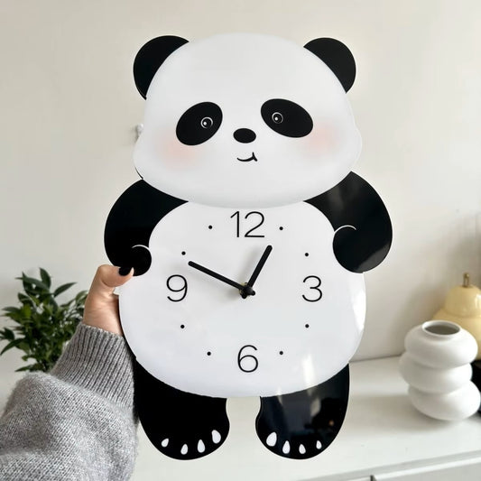 Cute Panda Holding Wall Clock for Kids Room Home Decor Living Room Kindergarten Simple Modern Creative Cartoon