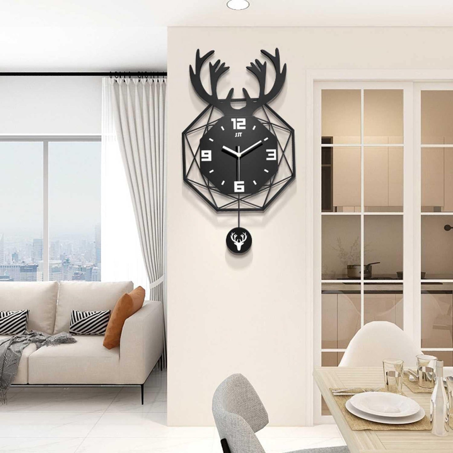 Deer Style Minimalist And Stylish Black Wall Clock With Deer Antlers, Pendulum, Silent Non-ticking Clock, Suitable For Decorating Bedrooms, Living Rooms, TV Feature Walls, Sofa Feature Walls, Dining Rooms, Classrooms