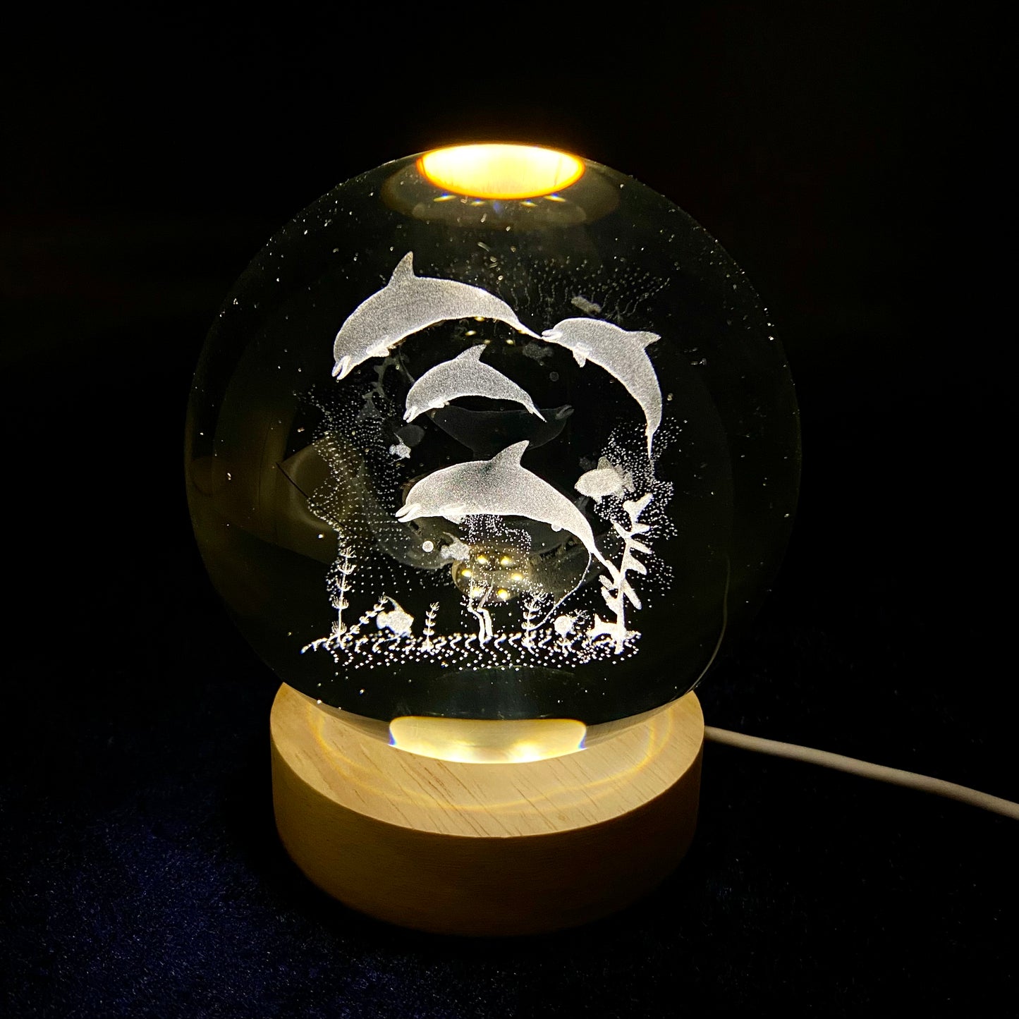 Big 3D Crystal Ball Lamp | Night Light with Wooden Base | 3D Glass Ball Lamp | LED USB Table Lamp for Kids, Teens, Desktop and Home Decor
