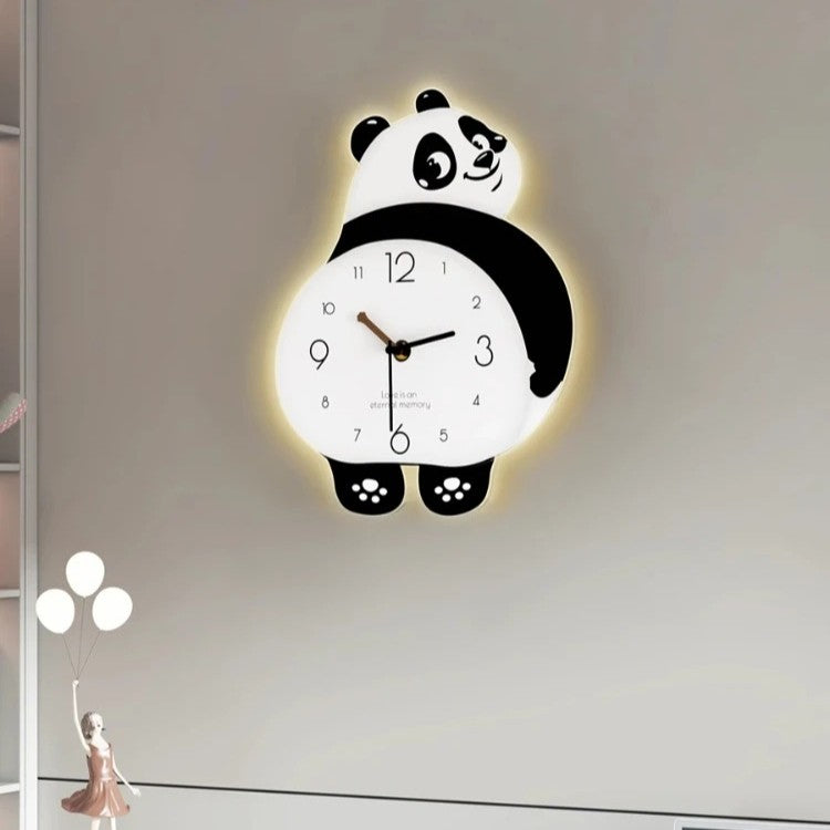 Funny Panda Wall Clock, Cute Panda Shape Wall Clock with Pendulum and LED Light, Animal Swinging Silent Wall Clock Hanging Clock, Living Room and Kids Room, Home Decoration Hanging Clock for Birthday Party Gifts