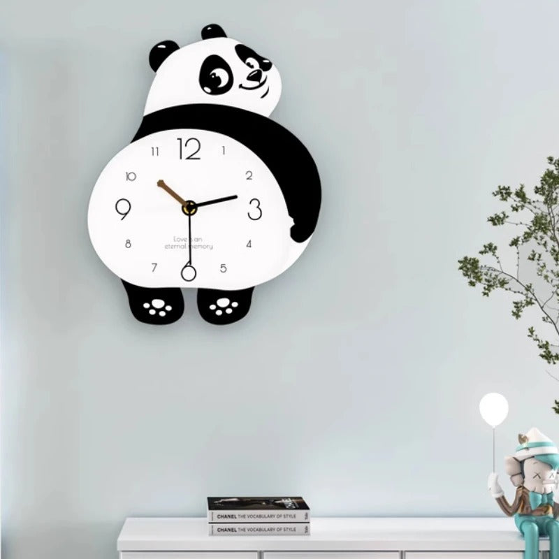 Funny Panda Wall Clock, Cute Panda Shape Wall Clock with Pendulum and LED Light, Animal Swinging Silent Wall Clock Hanging Clock, Living Room and Kids Room, Home Decoration Hanging Clock for Birthday Party Gifts