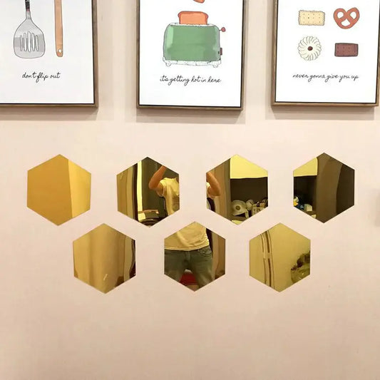 Golden Acrylic Hexagon Wall Decor Mirrors Frameless Acrylic Mirror Flexible and Unbreakable, Stick on Mirrors for Walls, Wardrobe Doors, Toilet, Bathroom, Bedrooms, Home, Gym Walls Decor