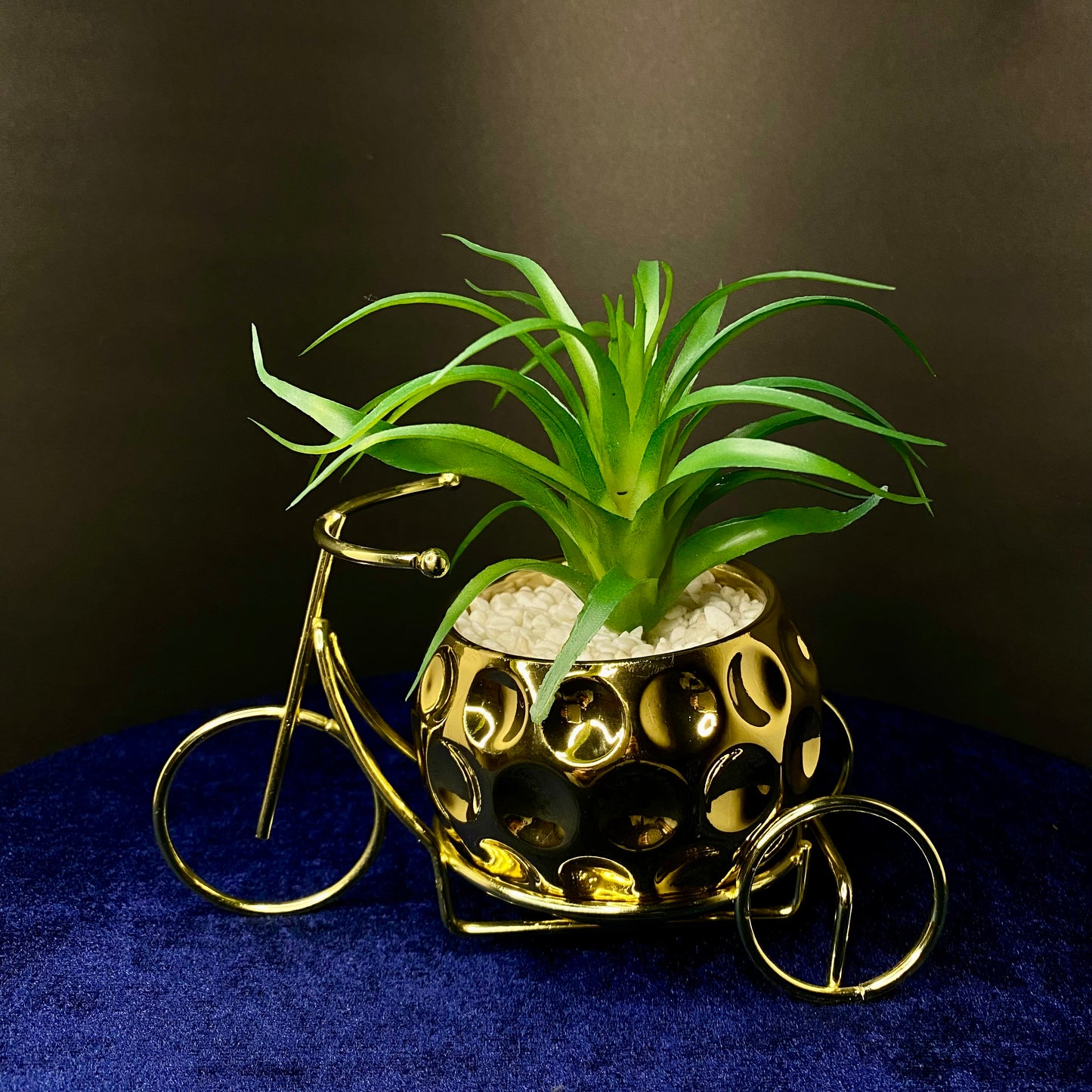 Golden Metal Tricycle with Golden Ceramic Pot ,Artificial Plant Decor for Living Room, Dinning Room, Office desk, Home