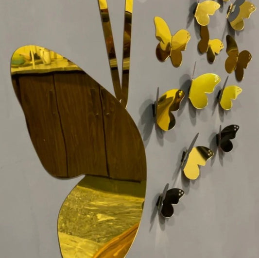 3D Golden Mini Mirror Butterfly Set – Elegant Wall Decor