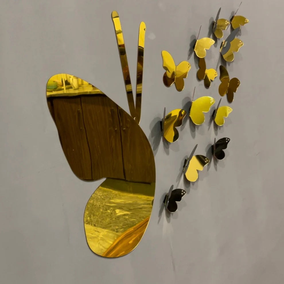 3D Golden Mini Mirror Butterfly Set – Elegant Wall Decor
