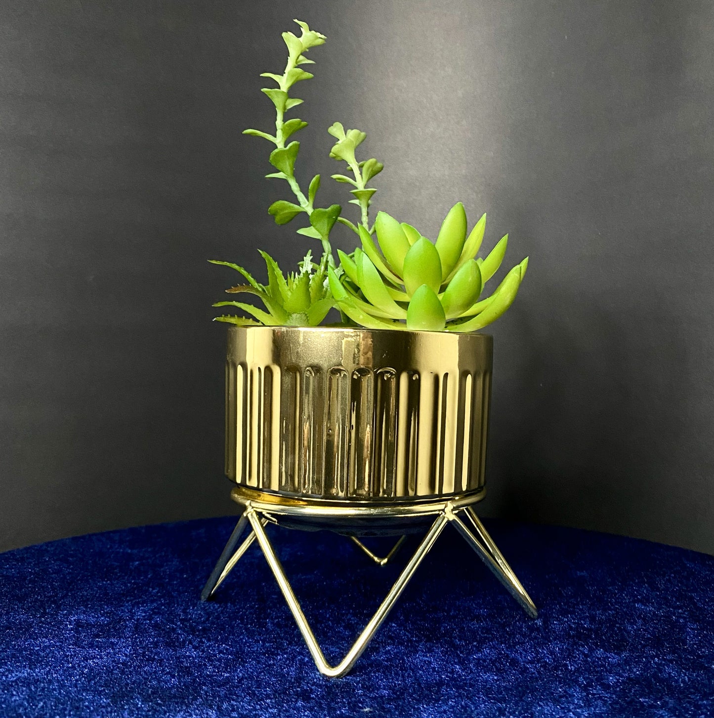 Ceramic Artificial Succulent Plants with Golden Stand Modern Style Planter Artificial Plant with Pot