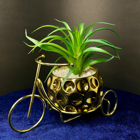 Golden Metal Tricycle with Golden Ceramic Pot ,Artificial Plant Decor for Living Room, Dinning Room, Office desk, Home