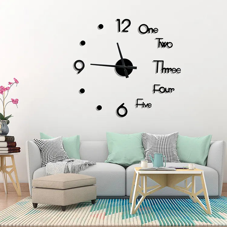 Clock DIY Wall Clocks for Living Room Decor, 3D Wall Clock, Frameless Wall Clock Battery Operated for Kitchen, Bedroom Office& Home