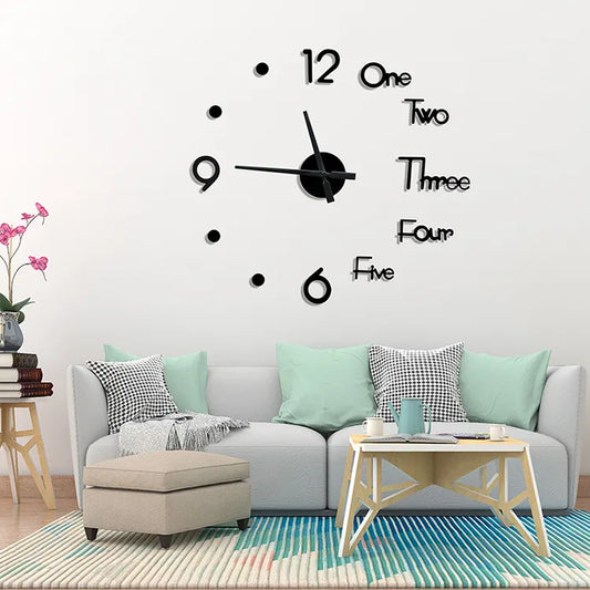 Clock DIY Wall Clocks for Living Room Decor, 3D Wall Clock, Frameless Wall Clock Battery Operated for Kitchen, Bedroom Office& Home