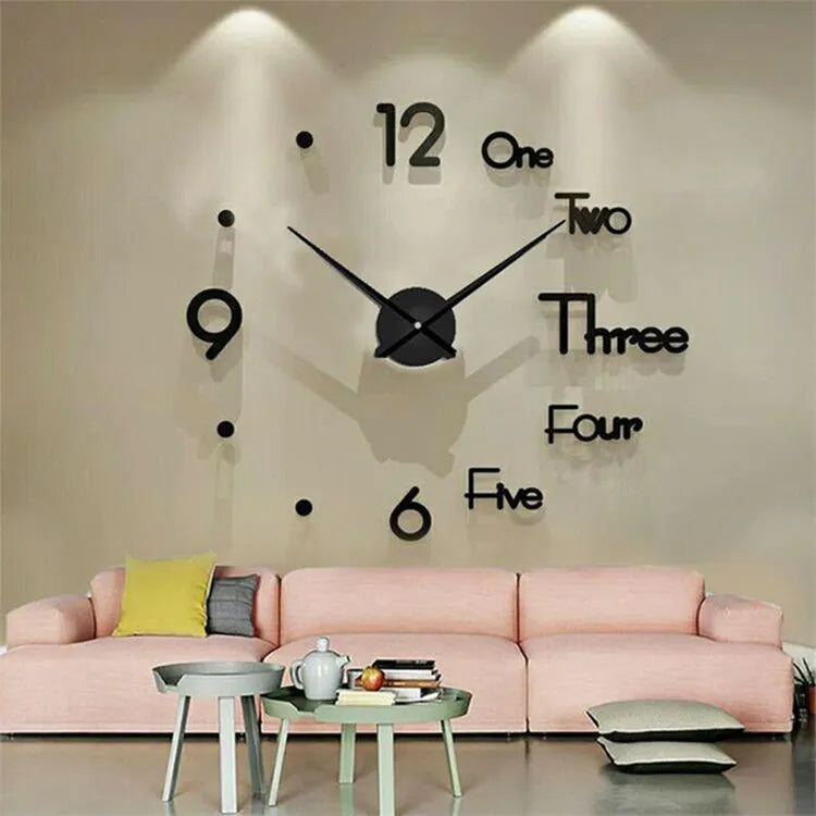 Clock DIY Wall Clocks for Living Room Decor, 3D Wall Clock, Frameless Wall Clock Battery Operated for Kitchen, Bedroom Office& Home