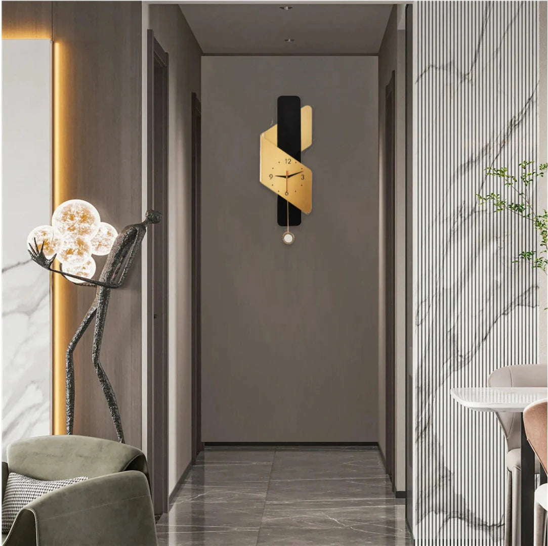 Luxury Geometric Gold Black Pendulum Wall Clock | Premium Designer Wall Clock Silent Sweep Minimalist Stylish Wall Clock