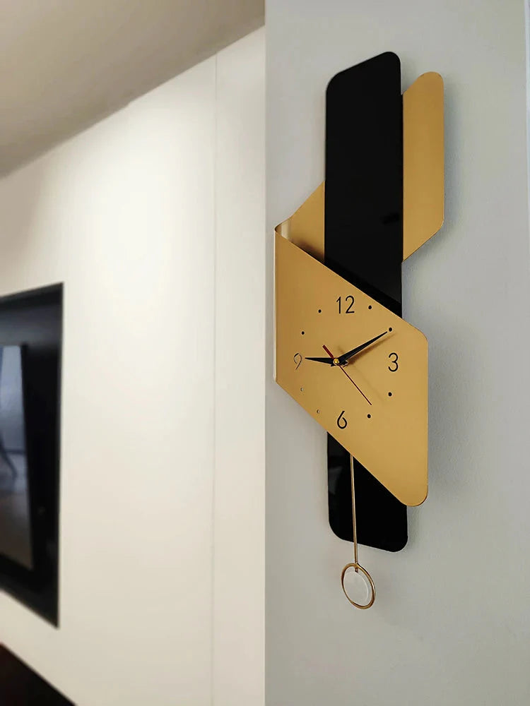 Luxury Geometric Gold Black Pendulum Wall Clock | Premium Designer Wall Clock Silent Sweep Minimalist Stylish Wall Clock