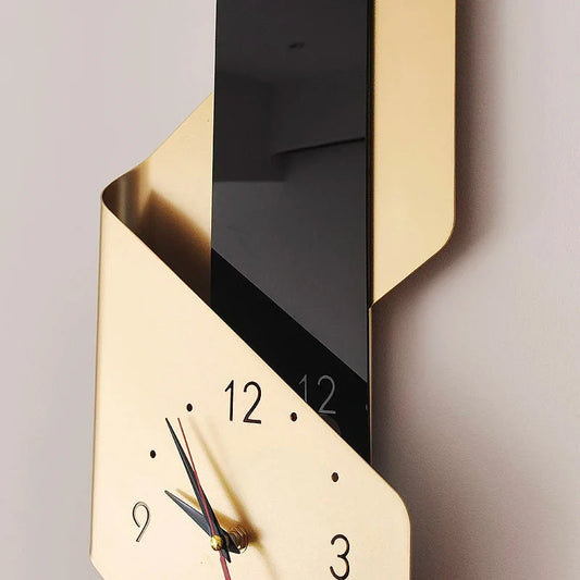 Luxury Geometric Gold Black Pendulum Wall Clock | Premium Designer Wall Clock Silent Sweep Minimalist Stylish Wall Clock