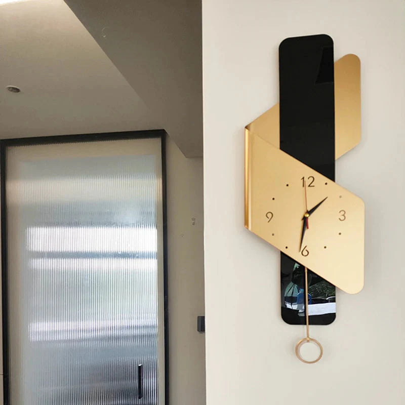 Luxury Geometric Gold Black Pendulum Wall Clock | Premium Designer Wall Clock Silent Sweep Minimalist Stylish Wall Clock