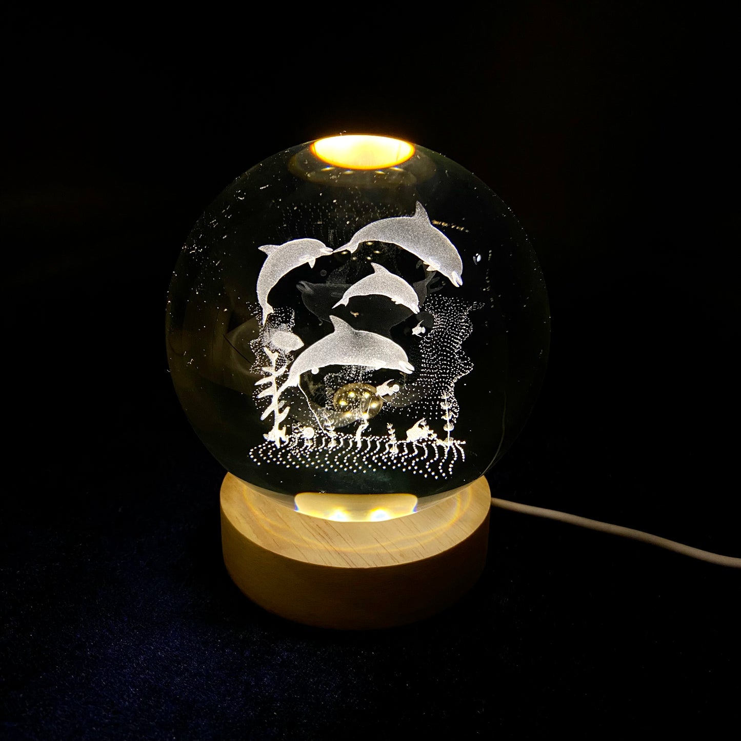 Big 3D Crystal Ball Lamp | Night Light with Wooden Base | 3D Glass Ball Lamp | LED USB Table Lamp for Kids, Teens, Desktop and Home Decor