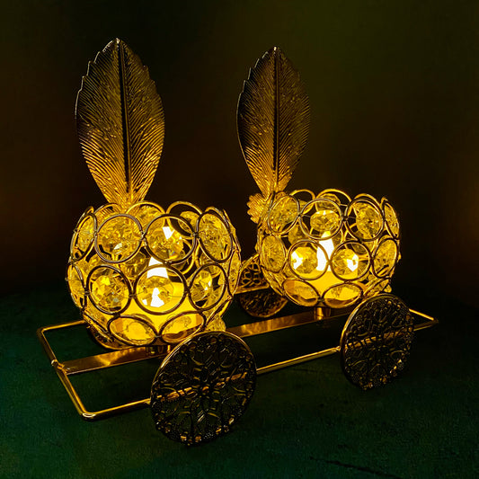 Metallic Vintage Candle Holders With Golden Cart & Feathers Display for Home Wedding Party Candlelight Dinner Decoration in Pakistan
