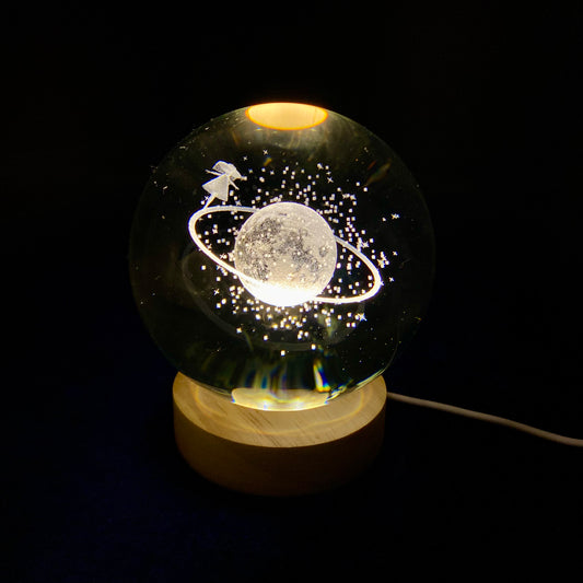 Big 3D Crystal Ball Lamp | Night Light with Wooden Base | 3D Glass Ball Lamp | LED USB Table Lamp for Kids, Teens, Desktop and Home Decor