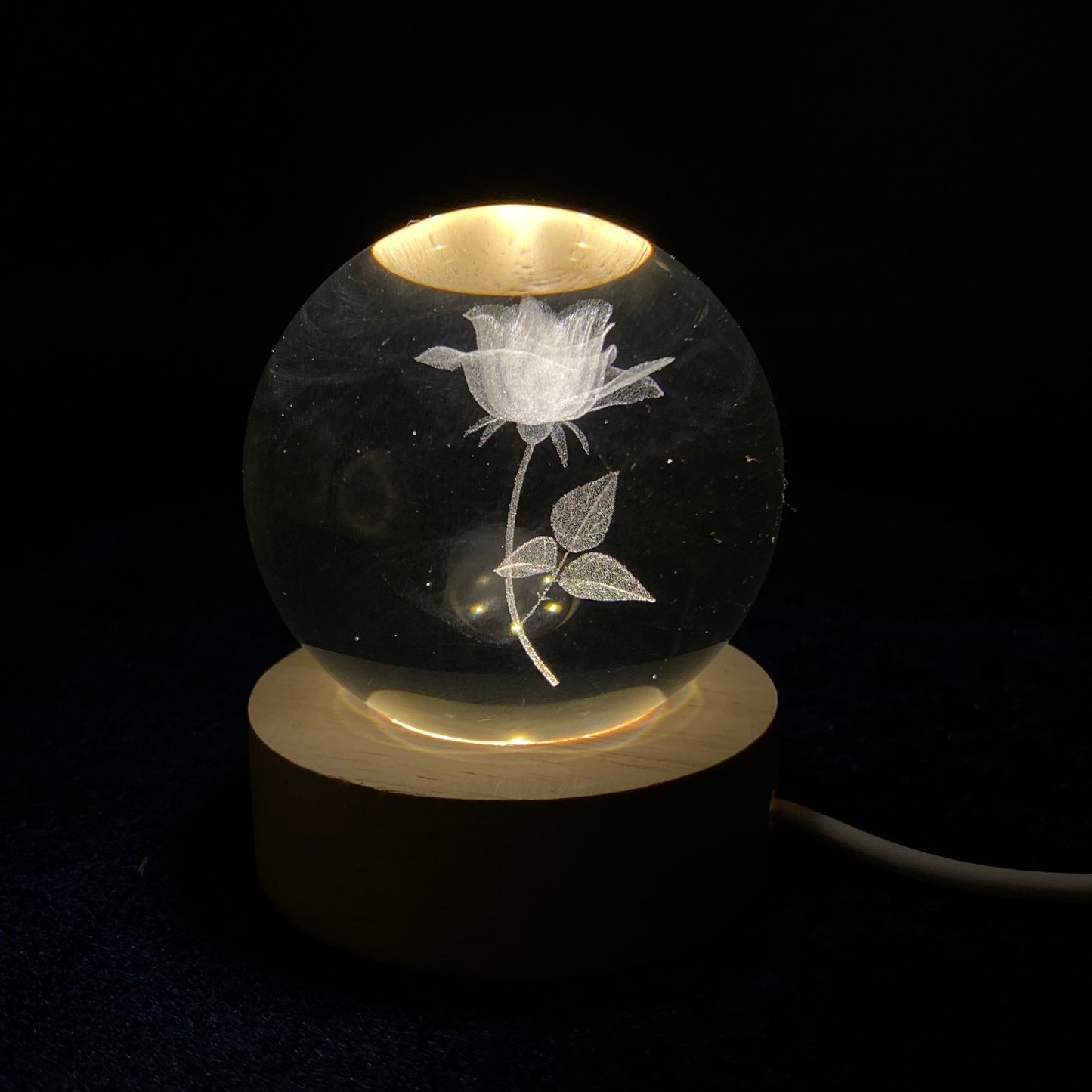 3D Crystal Ball Lamp | Night Light with Wooden Base | 3D Glass Ball Lamp | LED USB Table Lamp for Kids, Teens, Desktop and Home Decor, Luminous Crystal Ball