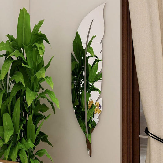 Silver Acrylic Feather Mirror Wall Sticker, Self Adhesive Art Decal Wall Decor, Living Room And Bedroom Wall Decor, Frameless Mirror Wall Sticker For Home Decorations