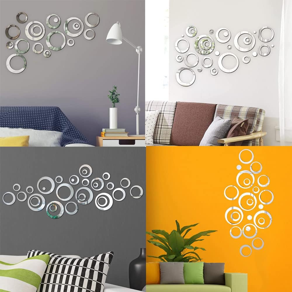 Silver Mirror Acrylic Circles Wall Decor DIY ( Set of 24)