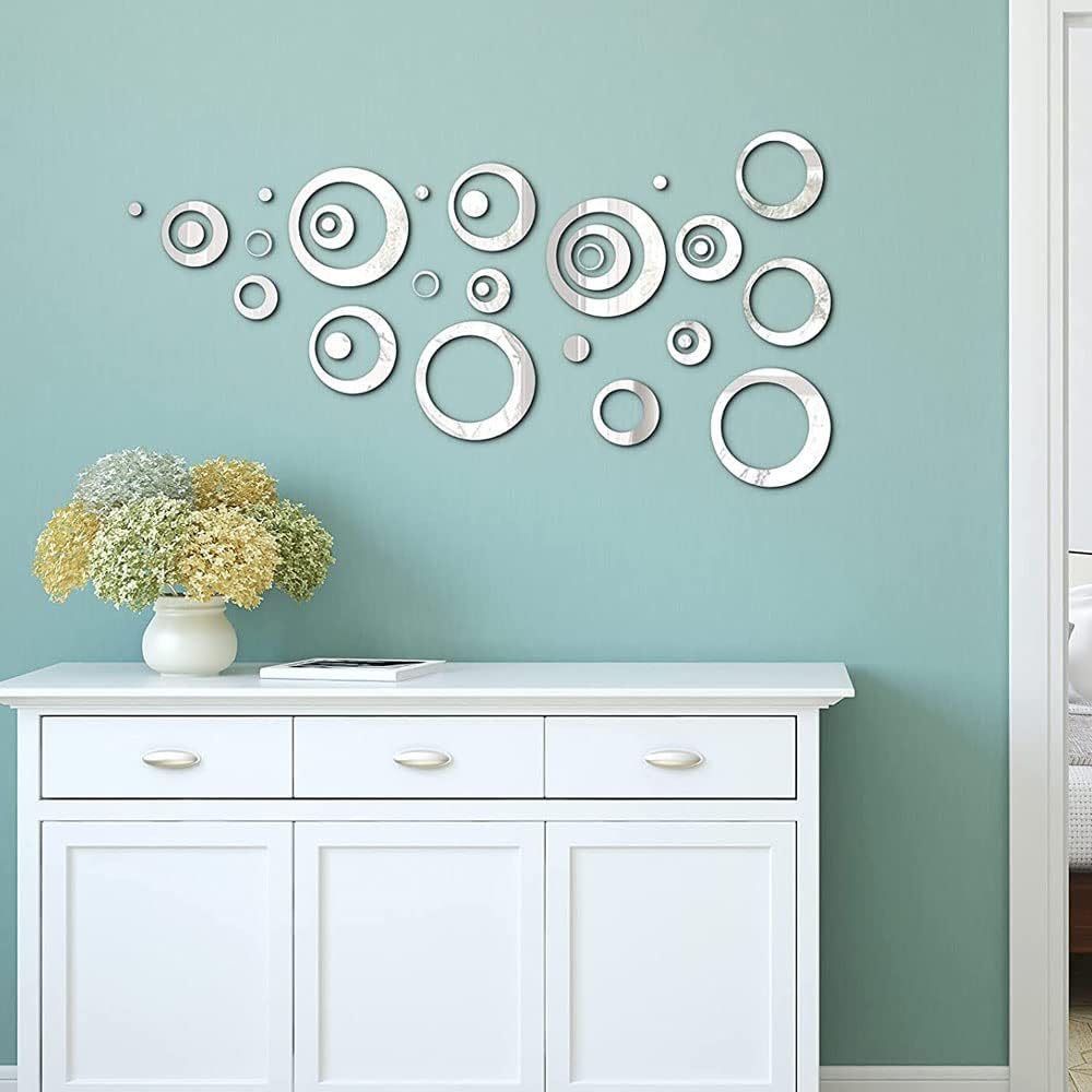 Silver Mirror Acrylic Circles Wall Decor DIY ( Set of 24)