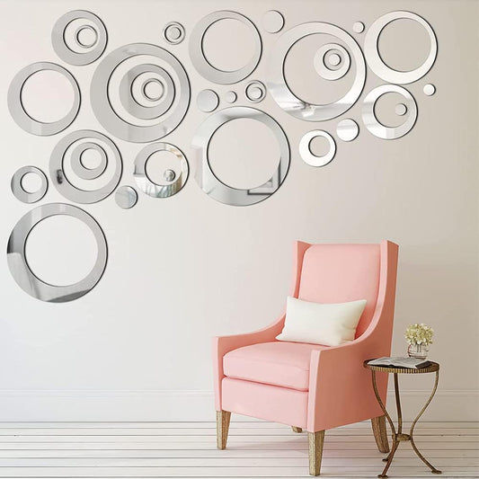 Silver Mirror Acrylic Circles Wall Decor DIY ( Set of 24)