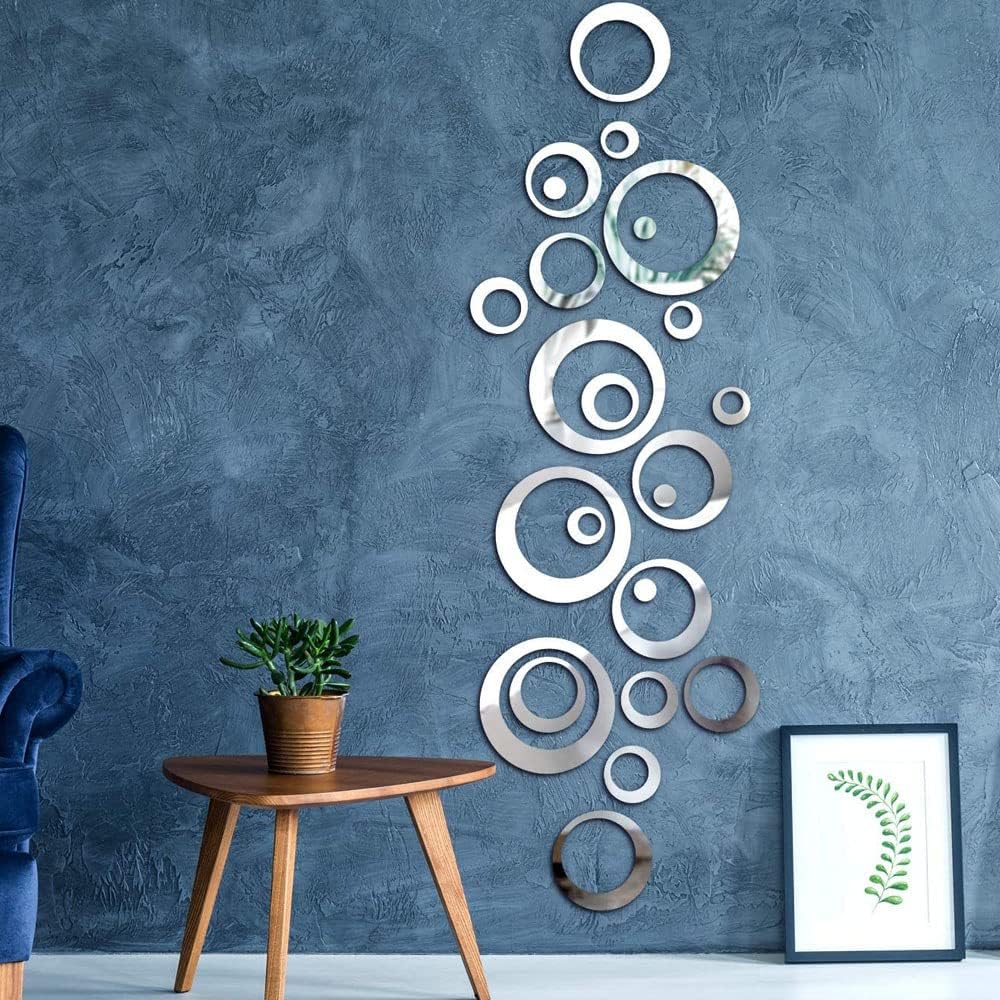 Silver Mirror Acrylic Circles Wall Decor DIY ( Set of 24)