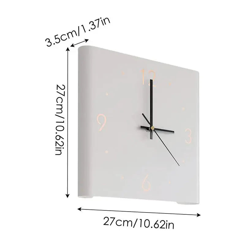 Square Wall Clock Folded Corner Wall Hanging Clock Chic Arc Silent Clock with LED Light for Living Room Home Decoration