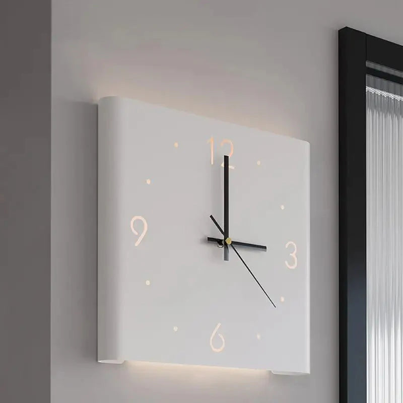 Square Wall Clock Folded Corner Wall Hanging Clock Chic Arc Silent Clock with LED Light for Living Room Home Decoration