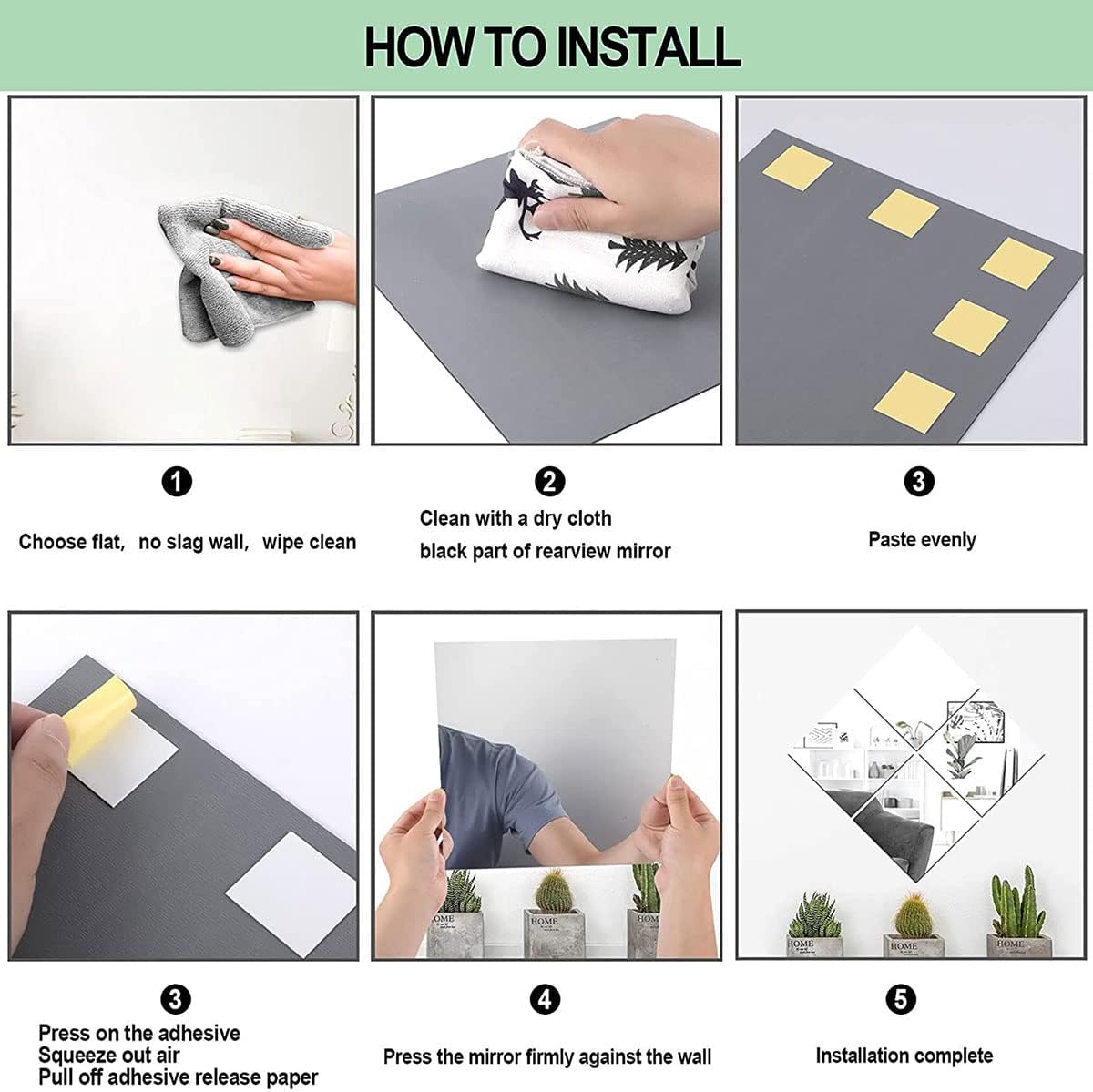 Square Acrylic Mirrors Frameless Acrylic Mirror Flexible and Unbreakable, Stick on Mirrors for Walls, Wardrobe Doors, Toilet, Bathroom, Bedrooms, Home, Gym Walls Decor