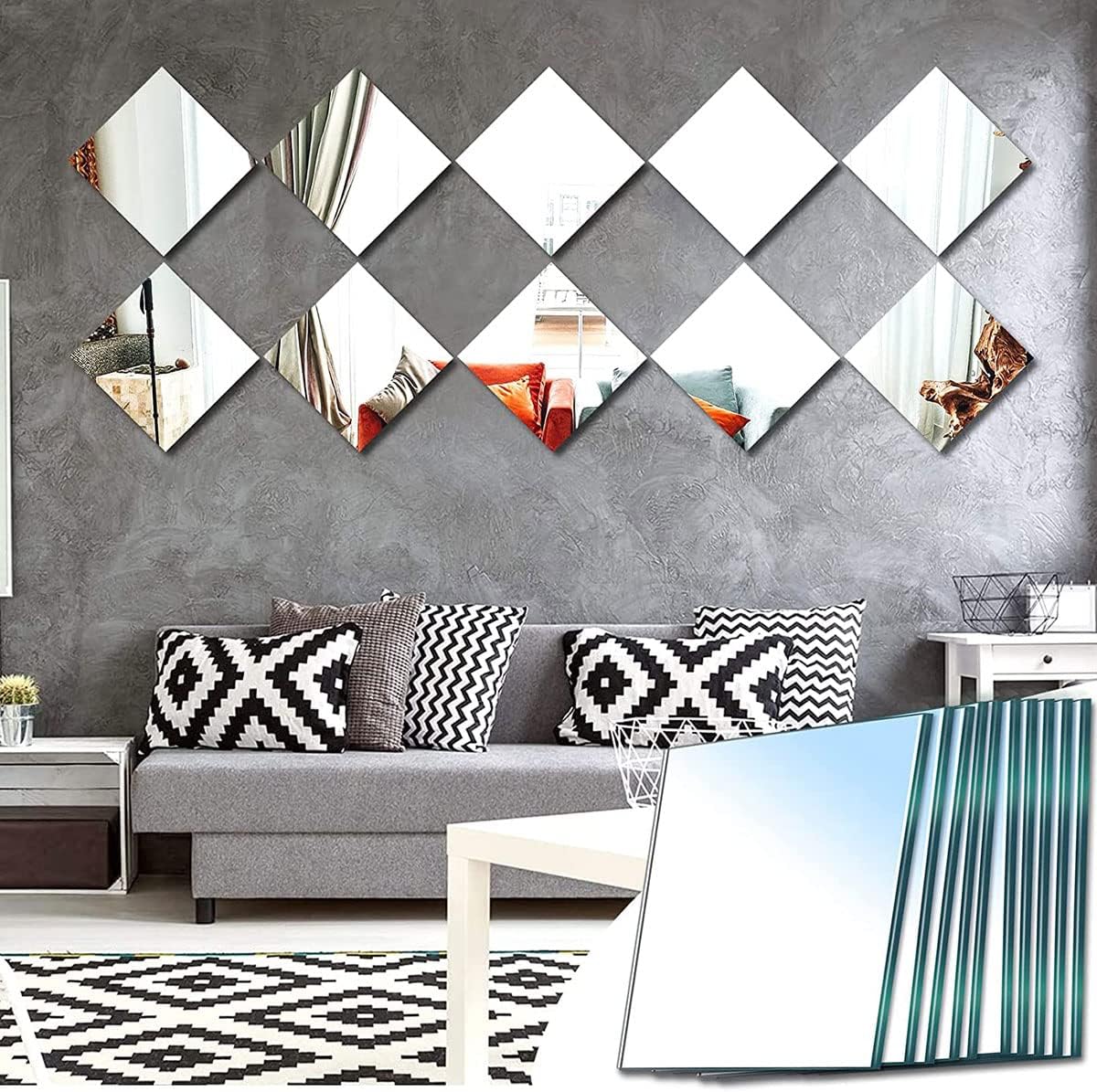 Square Acrylic Mirrors Frameless Acrylic Mirror Flexible and Unbreakable, Stick on Mirrors for Walls, Wardrobe Doors, Toilet, Bathroom, Bedrooms, Home, Gym Walls Decor