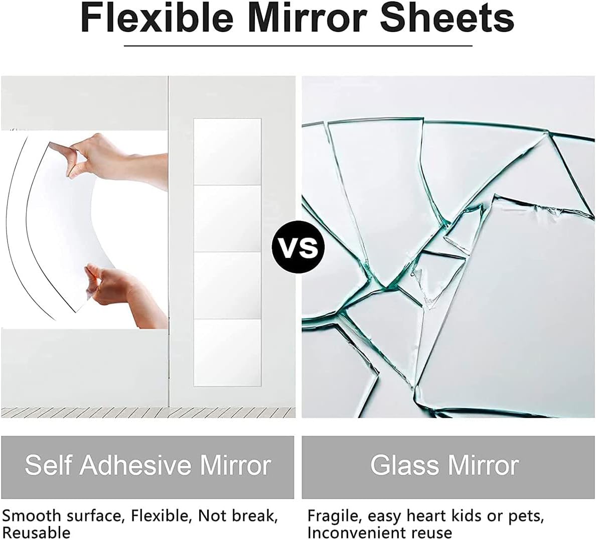 Square Acrylic Mirrors Frameless Acrylic Mirror Flexible and Unbreakable, Stick on Mirrors for Walls, Wardrobe Doors, Toilet, Bathroom, Bedrooms, Home, Gym Walls Decor