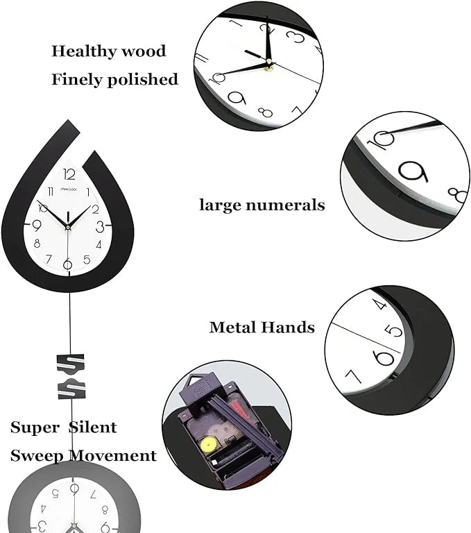 Tear Drop Style Minimalist Stylish Premium Designer Wall Clock With Pendulum