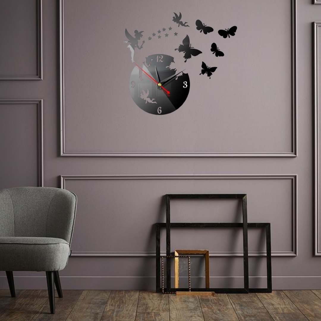 Wall Clock Fairy Angel Flew Away Wall Clock Modern Wall Art Home Decor Flying Butterflies