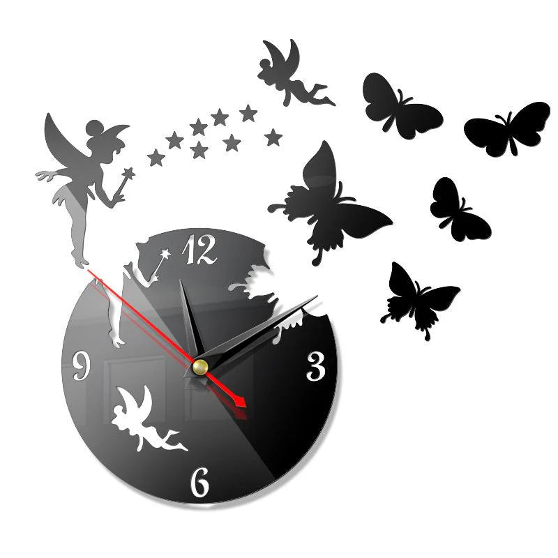 Wall Clock Fairy Angel Flew Away Wall Clock Modern Wall Art Home Decor Flying Butterflies