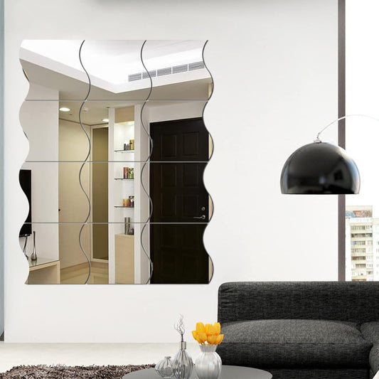 6x Wavy Silver Mirror Wall Acrylic, Full Length 3D Mirror Art DIY Home Decorative Acrylic Sheet Mirror Tiles for Home