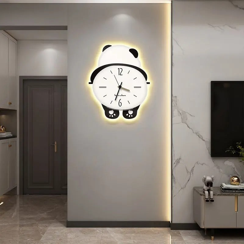 Panda Wall Clock, Cute Panda Shape Wall Clock with Pendulum and LED Light, Animal Swinging Silent Wall Clock Hanging Clock, Living Room and Kids Room, Home Decoration Hanging Clock for Birthday Party Gifts