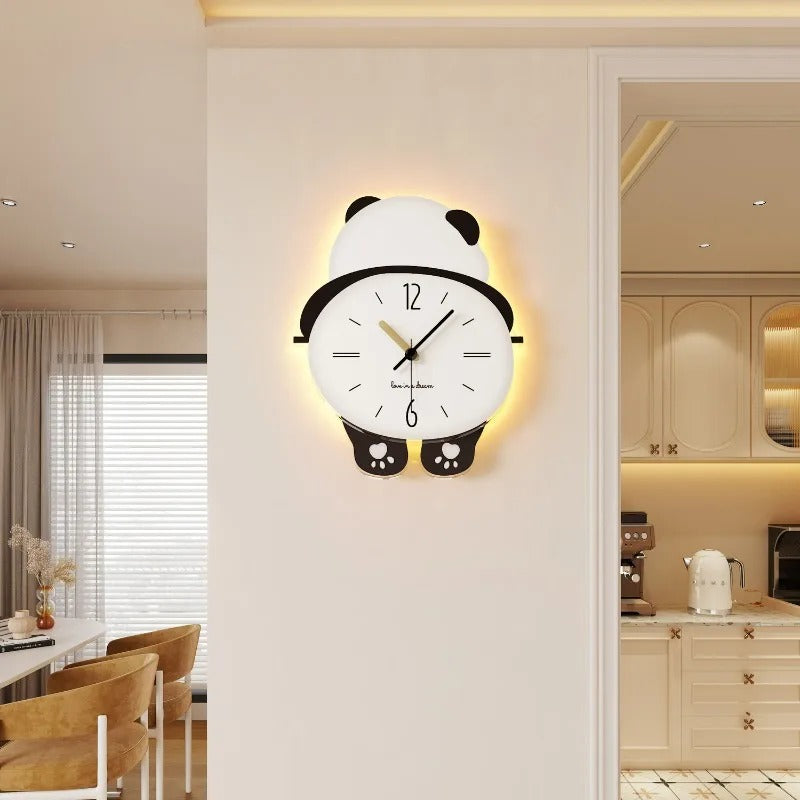 Panda Wall Clock, Cute Panda Shape Wall Clock with Pendulum and LED Light, Animal Swinging Silent Wall Clock Hanging Clock, Living Room and Kids Room, Home Decoration Hanging Clock for Birthday Party Gifts