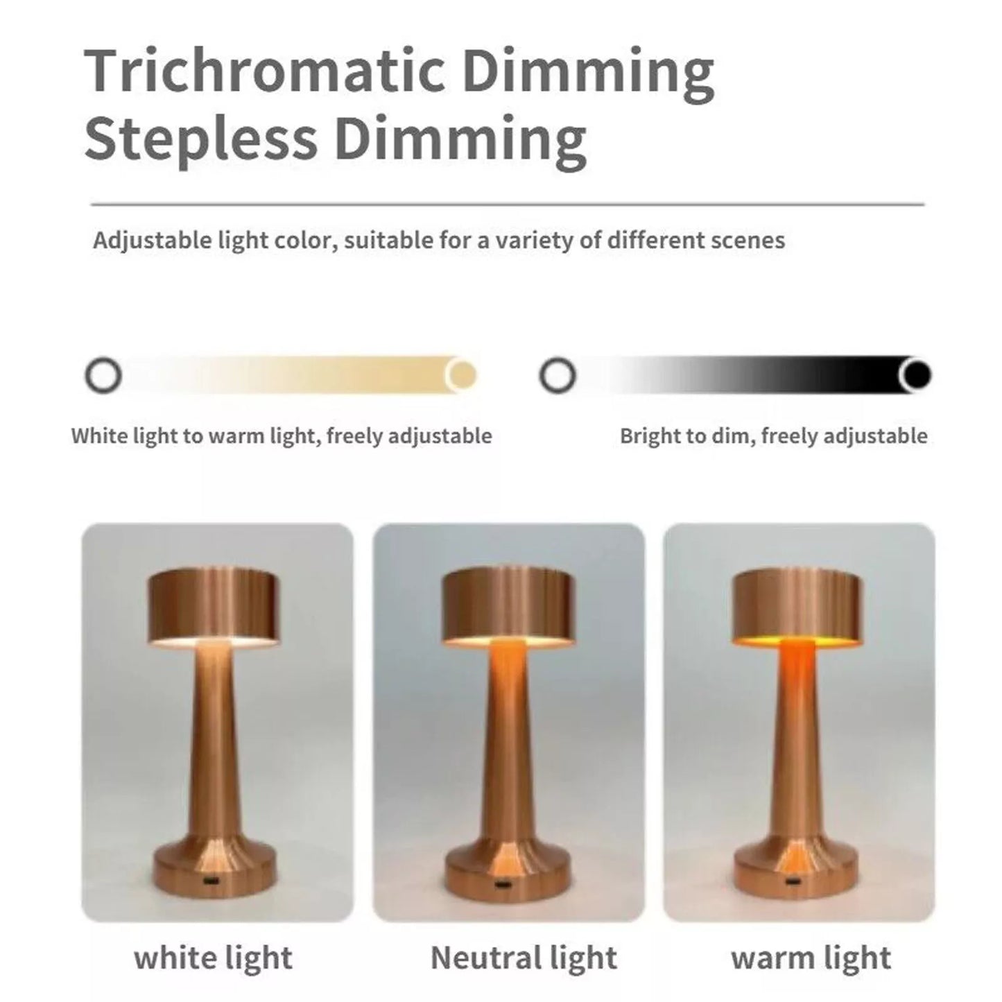 Modern Golden LED Metal Desk Lamp with Touch Sensor - 3 Light Modes, Dimmable, and USB Rechargeable for Desk Light Room, Restaurant, Home and Office Decor