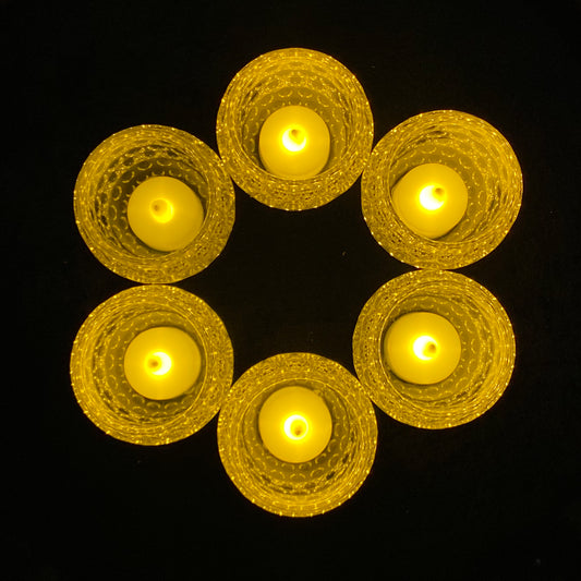 LED Tea Light with Crystal Glass Candle Holders, Warm Colored Polka dot Vintage votives for Wedding, Gifts, Modern Home Decor, LED Candles with Glass Holders for Table & Shelves