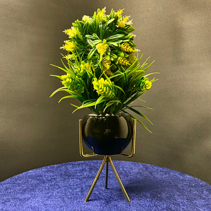 Luxury Ceramic Artificial Succulent Plants with Golden Tripod Stand Modern Style Planter Artificial Plant with Black Pot