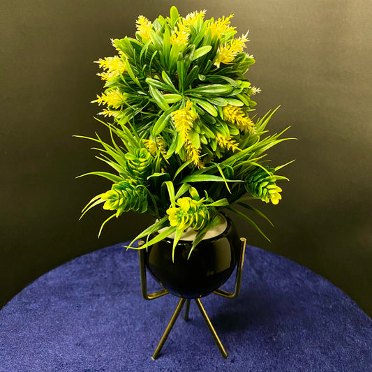 Luxury Ceramic Artificial Succulent Plants with Golden Tripod Stand Modern Style Planter Artificial Plant with Black Pot