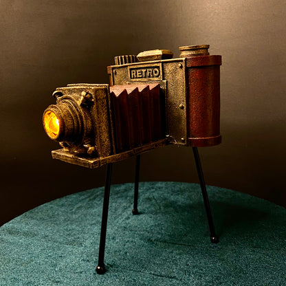Vintage Tripod Antique Film Camera Showpiece with LED Lights for Home Decoration, Living Room, Studio, Cafe, Bedroom